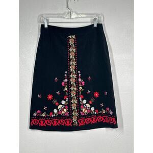 VTG CLIO Velvet Skirt 4 Black Red Embroidered Floral Boho Hippie Dark Coquette